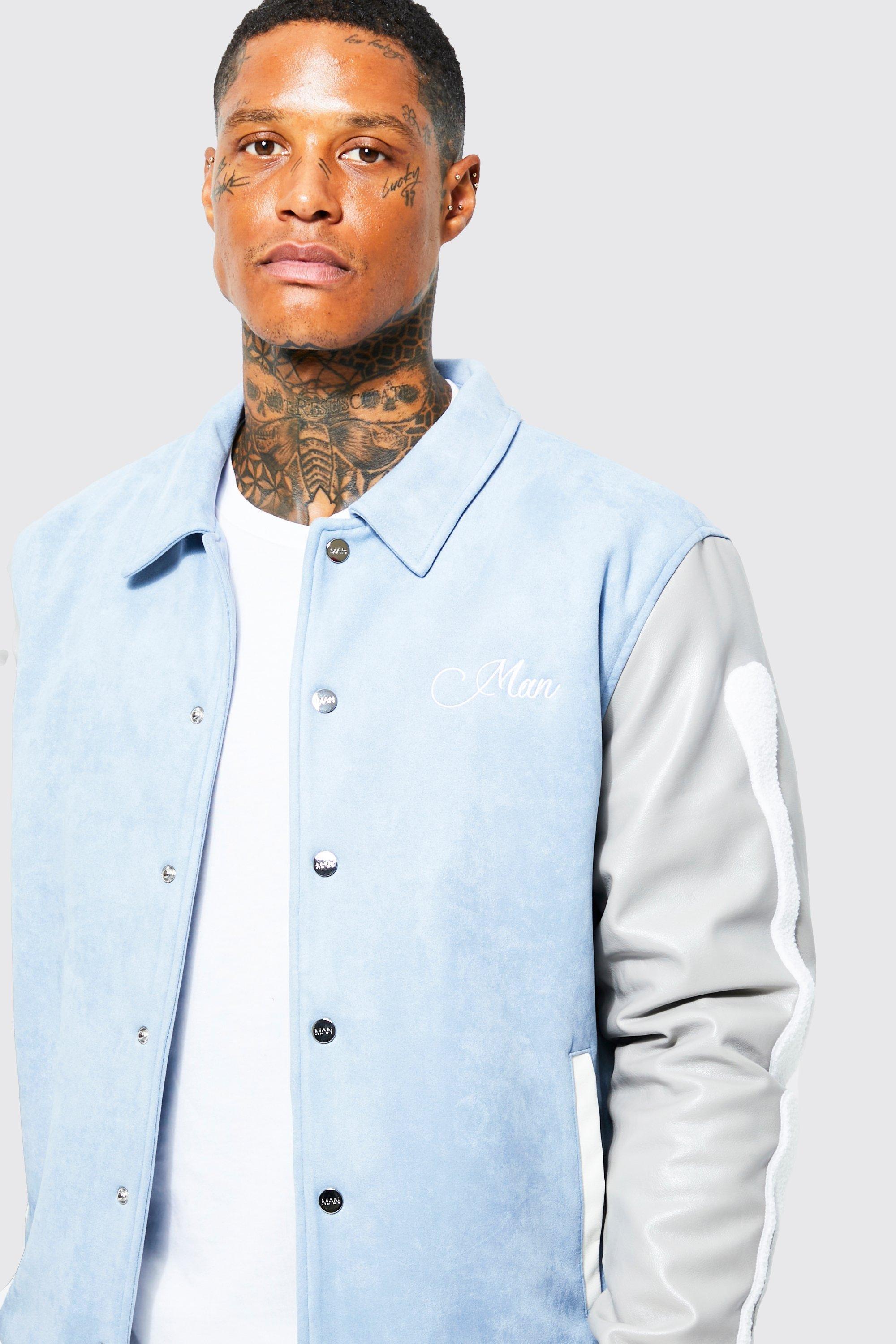 Suede varsity best sale jacket mens